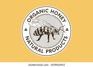 Honey Bee Hand Drawn Illustration Label