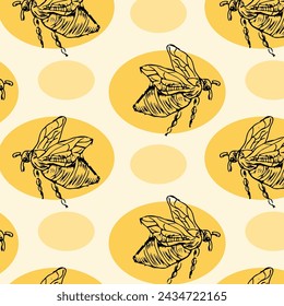 Honey bee hand drawn sketch pattern retro. Vector illustration can used for textile, wrapping, decoration. 