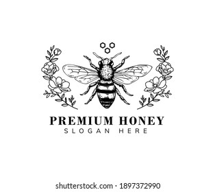 honey bee with hand drawn style for logo and other