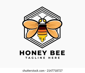 honey bee hexagon logo template illustration inspiration