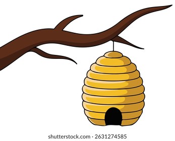 honey bee hive tree branch nature isolated vector illustration on white background