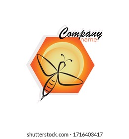 Honey bee, honeycomb. Concepts logo, emblem. Bee icon. Honey flying bee. Insect.
