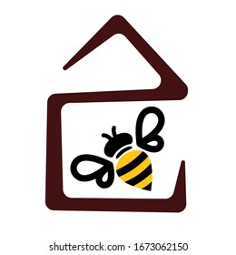 Honey Bee House Icon Logo Design. Vector Illustration.