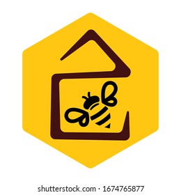 honey bee house icon logo design. vector illustration.