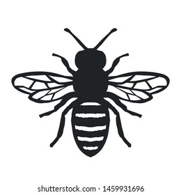 Honey Bee Icon. Black Bee On White Background. Vector Silhouette.