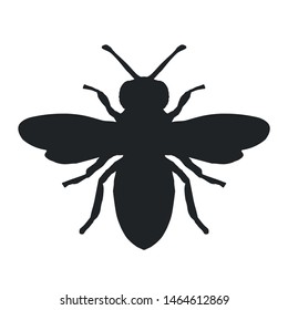 Honey Bee Icon. Black Bee On White Background. Vector Silhouette.