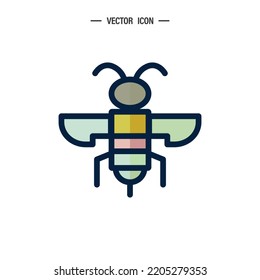 Honey bee icon. Bumblebee, Honey making concept. Vector logo illustration isolated on white background.