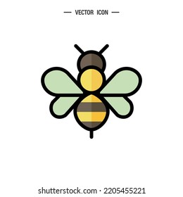 Honey bee icon. Bumblebee, Honey making concept. Vector logo illustration isolated on white background.