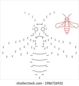 Honey Bee Icon Connect The Dots, Honeybee Flying Insect Icon, Puzzle Containing A Sequence Of Numbered Dots Vector Art Illustration