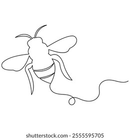 Honey bee icon   continuous one line drawing  outline vector illustration 