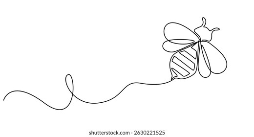 Honey bee icon   continuous one line drawing  outline vector illustration, Continuous one single minimal line drawing bee, Honeybee insect single line art illustration. Editable vector, flying bee. 