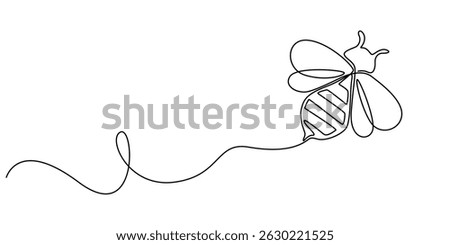 Honey bee icon   continuous one line drawing  outline vector illustration, Continuous one single minimal line drawing bee, Honeybee insect single line art illustration. Editable vector, flying bee. 
