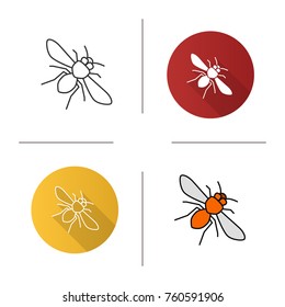 Honey bee icon. Flat design, linear and color styles. Wasp. Isolated vector illustrations
