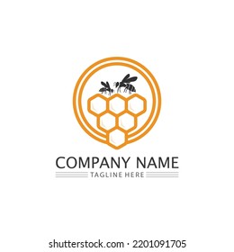 Honey and bee icon logo vector animal design and illustration 