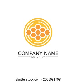 Honey and bee icon logo vector animal design and illustration 