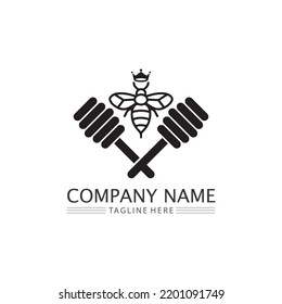Honey and bee icon logo vector animal design and illustration 