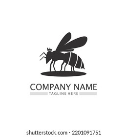 Honey and bee icon logo vector animal design and illustration 