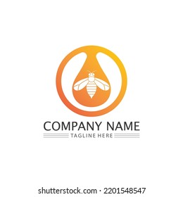 Honey and bee icon logo vector animal design and illustration 