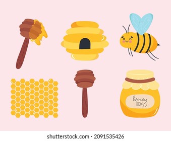 honey and bee icon set