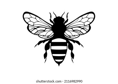 Honey Bee icon, honey bee silhouette on white background