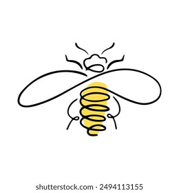 Honey bee icon. Vector illustration isolated on a white background. Hand drawn doodle of a bee. Honey Bee Line Art