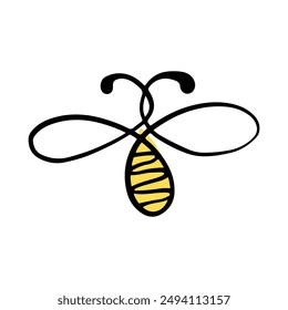 Honey bee icon. Vector illustration isolated on a white background. Hand drawn doodle of a bee. Honey Bee Line Art