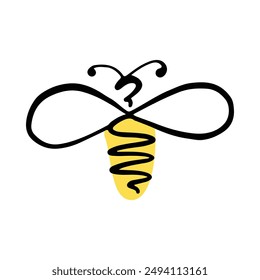 Honey bee icon. Vector illustration isolated on a white background. Hand drawn doodle of a bee. Honey Bee Line Art