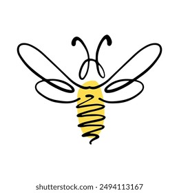 Honey bee icon. Vector illustration isolated on a white background. Hand drawn doodle of a bee. Honey Bee Line Art