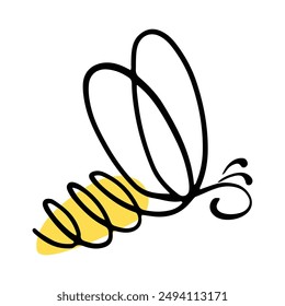 Honey bee icon. Vector illustration isolated on a white background. Hand drawn doodle of a bee. Honey Bee Line Art