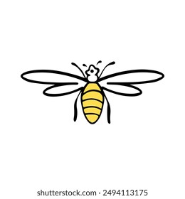 Honey bee icon. Vector illustration isolated on a white background. Hand drawn doodle of a bee. Honey Bee Line Art