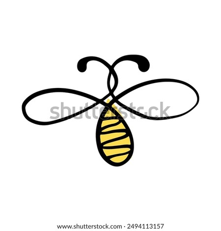 Honey bee icon. Vector illustration isolated on a white background. Hand drawn doodle of a bee. Honey Bee Line Art