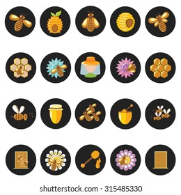 Honey Bee icons set in flat design. Illustration EPS10