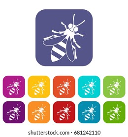 Honey bee icons set vector illustration in flat style in colors red, blue, green, and other