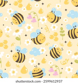 Honey Bee Illustration Seamless Pattern Vector
