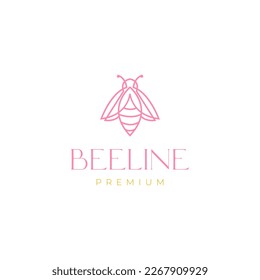 honey bee insect flying bubble bee line wings minimalist logo design vector icon illustration