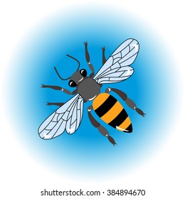 Honey bee. Isolated insect icon. Flying bee. Flat style illustration. Honey natural healthy food production.