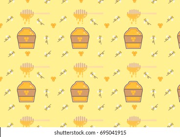 honey bee in jar and bee seamless pattern vector