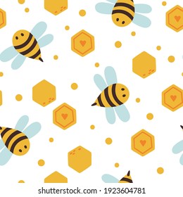 Motif harmonieux d'enfants d'abeilles de miel, joli papier digital d'abeilles de bourdon, insectes et peignes d'honneur, arrière-plan harmonieux de pépinière pour bébé textile, scrapbooking, papier d'emballage, fond d'écran