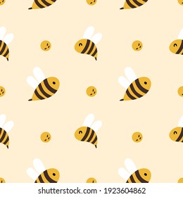 Honey Bee Kids Seamless Pattern, Cute Bumble Bee Digital Paper, Cartoon Summer Insects, Nursery Seamless Background For Baby Textile, Scrapbooking, Wrapping Paper, Wallpaper