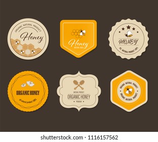 Honey Bee Label And Banner. Logo Element Organic Natural Product Design.