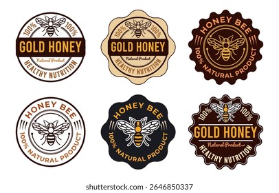 Honey Bee Label Collection - 100% Organic, Natural, and Healthy Honey Product Stamps