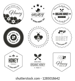 Honey Bee Label And Sticker Banner. Logo Element Natural Product Vintage Design.