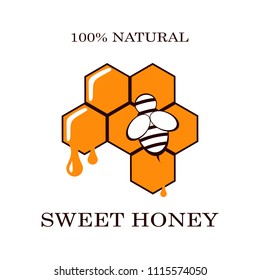 Honey and bee labels for honey logo products badges, isolated on white background. Design elements. Vector illustrations