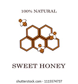 Honey and bee labels for honey logo products badges, isolated on white background. Design elements. Vector illustrations