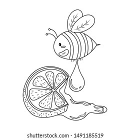 Honey bee and lemon vector illustration. Mixture between honey and lemonade. 