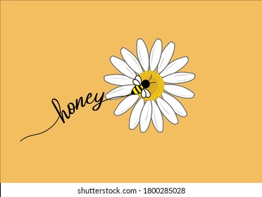 honey bee lettering hand writting daisy flower