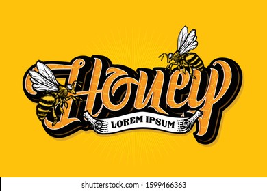 Honey Bee lettering. Poster, card, label, banner design. Vector illustration