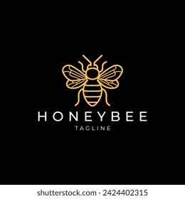 Honey bee line art logo icon design template