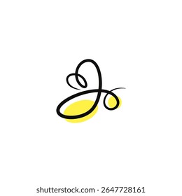 honey bee logo in abstract linear vector design style