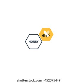 Honey bee logo, apiculture identity, beekeeping company icon, honey production sign, bee symbol. Linear, flat design